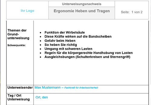 Unterweisungsnachweise zu jedem Thema 